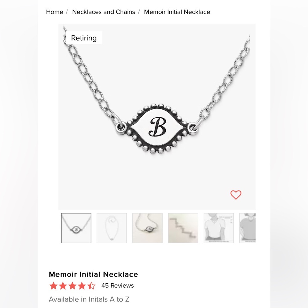 James Avery memoir initial necklace (retiring soon)